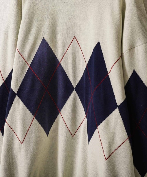 ZIP FIVE（ジップファイブ）の「【ZIP FIVE】ジャガード　アーガイル柄 プルオーバー ニット（ニット/セーター・レディース・ネイビー/ブラック/アイボリー/グリーン・X-LARGE/LARGE/MEDIUM）」の6枚目の写真