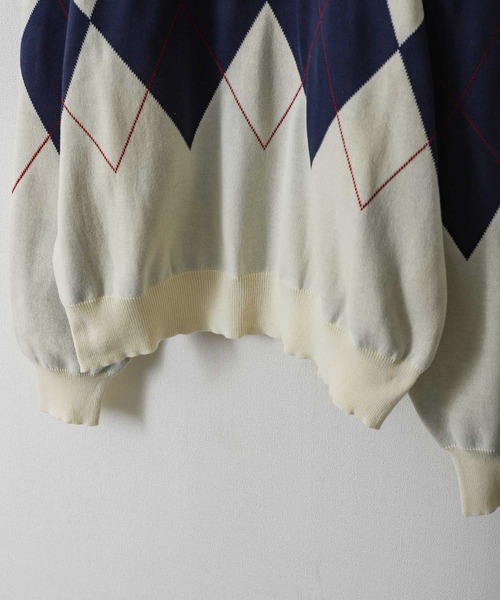 ZIP FIVE（ジップファイブ）の「【ZIP FIVE】ジャガード　アーガイル柄 プルオーバー ニット（ニット/セーター・レディース・ネイビー/ブラック/アイボリー/グリーン・X-LARGE/LARGE/MEDIUM）」の8枚目の写真