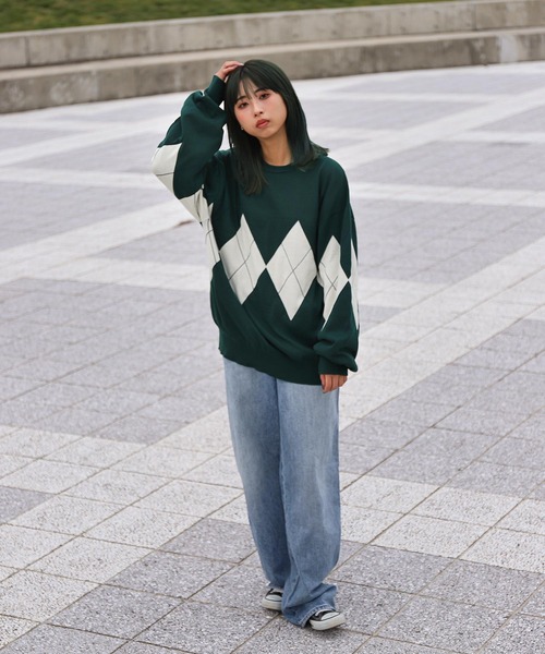 ZIP FIVE（ジップファイブ）の「【ZIP FIVE】ジャガード　アーガイル柄 プルオーバー ニット（ニット/セーター・レディース・ネイビー/ブラック/アイボリー/グリーン・X-LARGE/LARGE/MEDIUM）」の13枚目の写真