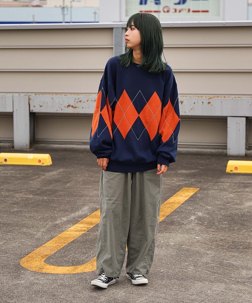 ZIP FIVE（ジップファイブ）の「【ZIP FIVE】ジャガード　アーガイル柄 プルオーバー ニット（ニット/セーター・レディース・ネイビー/ブラック/アイボリー/グリーン・X-LARGE/LARGE/MEDIUM）」の14枚目の写真