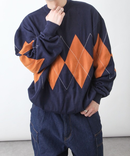 ZIP FIVE（ジップファイブ）の「【ZIP FIVE】ジャガード　アーガイル柄 プルオーバー ニット（ニット/セーター・レディース・ネイビー/ブラック/アイボリー/グリーン・X-LARGE/LARGE/MEDIUM）」の16枚目の写真