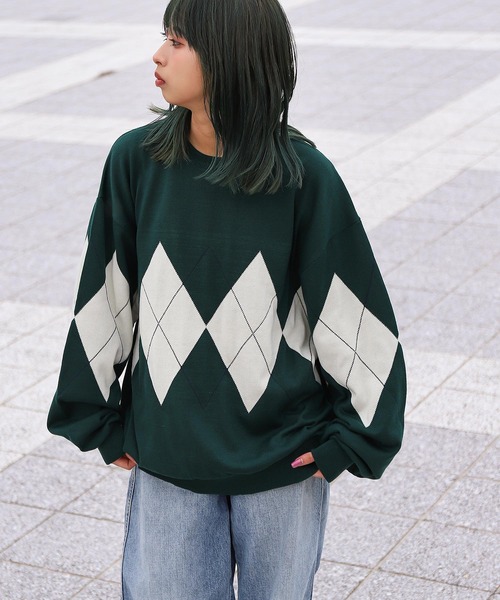 ZIP FIVE（ジップファイブ）の「【ZIP FIVE】ジャガード　アーガイル柄 プルオーバー ニット（ニット/セーター・レディース・ネイビー/ブラック/アイボリー/グリーン・X-LARGE/LARGE/MEDIUM）」の22枚目の写真