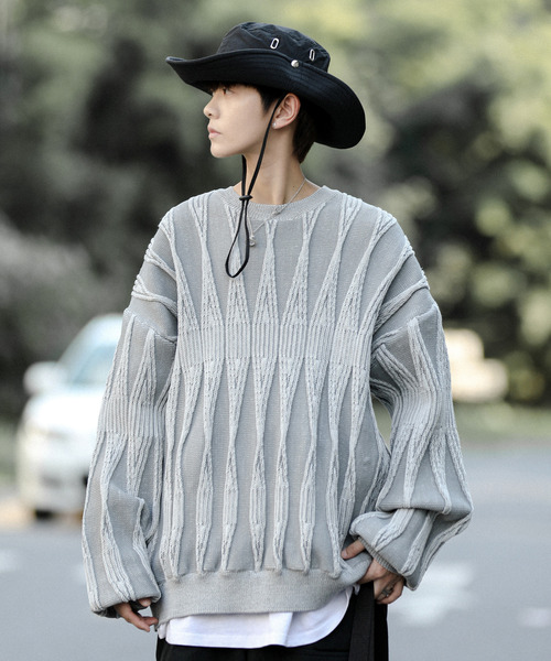 neos（ネオス）の「【neos -addictive design-】ビッグシルエット ジャガード ビンテージライク レトロ プルオーバー ニット セーター（ニット/セーター・メンズ・チャコールグレー/サックスブルー/グリーン/グレー・MEDIUM/X-LARGE/LARGE）」の15枚目の写真