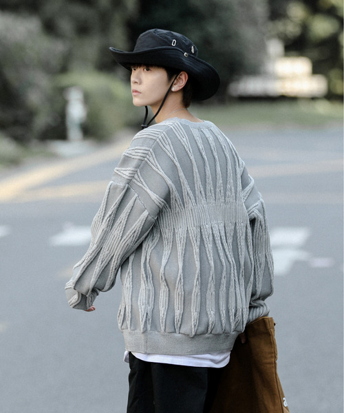 neos（ネオス）の「【neos -addictive design-】ビッグシルエット ジャガード ビンテージライク レトロ プルオーバー ニット セーター（ニット/セーター・メンズ・チャコールグレー/サックスブルー/グリーン/グレー・MEDIUM/X-LARGE/LARGE）」の19枚目の写真