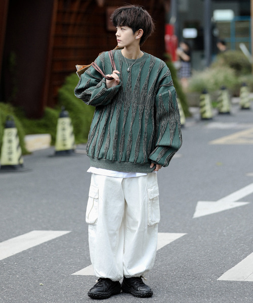 neos（ネオス）の「【neos -addictive design-】ビッグシルエット ジャガード ビンテージライク レトロ プルオーバー ニット セーター（ニット/セーター・メンズ・チャコールグレー/サックスブルー/グリーン/グレー・MEDIUM/X-LARGE/LARGE）」の13枚目の写真