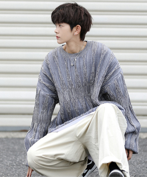 neos（ネオス）の「【neos -addictive design-】ビッグシルエット ジャガード ビンテージライク レトロ プルオーバー ニット セーター（ニット/セーター・メンズ・チャコールグレー/サックスブルー/グリーン/グレー・MEDIUM/X-LARGE/LARGE）」の14枚目の写真