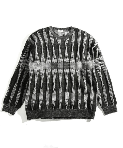 neos（ネオス）の「【neos -addictive design-】ビッグシルエット ジャガード ビンテージライク レトロ プルオーバー ニット セーター（ニット/セーター・メンズ・チャコールグレー/サックスブルー/グリーン/グレー・MEDIUM/X-LARGE/LARGE）」の11枚目の写真