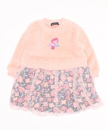 ボア＆裏起毛花柄チュールワンピース
