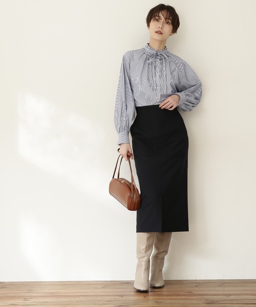 N.(N. Natural Beauty Basic)(エヌエヌナチュラルビューティーベーシック)の「◆リボンタイフリルシャツブラウス(シャツ/ブラウス・レディース・オフホワイト/ブルー/ストライプ・MEDIUM)」の8枚目の写真