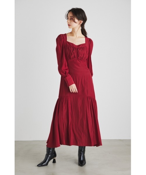 45R ハケ目シャンブレーワンピース ギャザー　パフスリーブ　ワイドシルエット 45R ハケ目シャンブレーワンピース ギャザー パフスリーブ