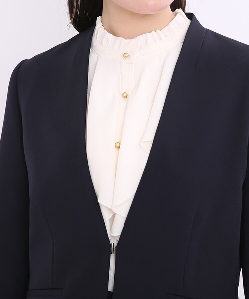 couture brooch（クチュールブローチ）の「◆【セレモニー/オフィスカジュアル】ゴールドバーホック ノーラペルジャケット（ノーカラージャケット・レディース・ネイビー/ライトグレー・42/36/38/40）」の6枚目の写真