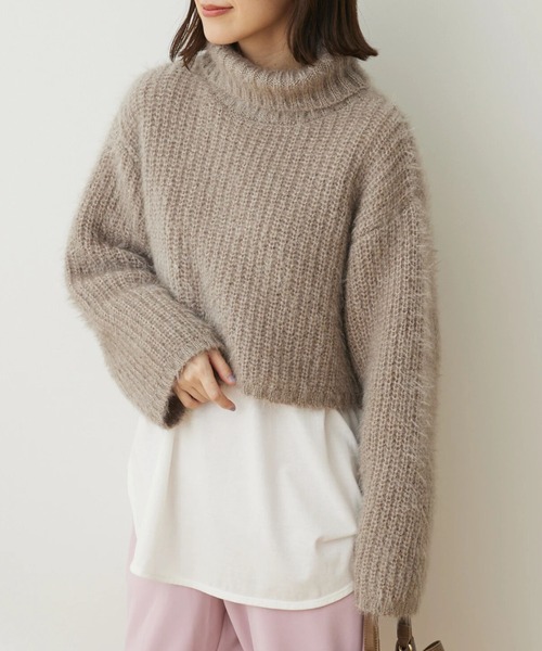 Petit fleur(プチフルール)の「・Petit Fleur モヘア風ショートニット(ニット/セーター・レディース・ピンク/ベージュ/ブルー・FREE)」の2枚目の写真