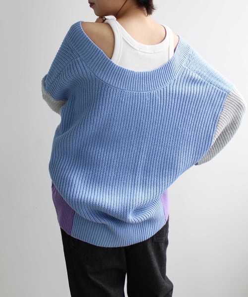 GeeRA（ジーラ）の「前後2WAYブロック配色ニット（カーディガン/ボレロ・レディース・ブルー/ピンク/グレー・MEDIUM/LARGE）」の7枚目の写真