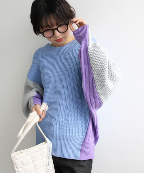 GeeRA（ジーラ）の「前後2WAYブロック配色ニット（カーディガン/ボレロ・レディース・ブルー/ピンク/グレー・MEDIUM/LARGE）」の10枚目の写真