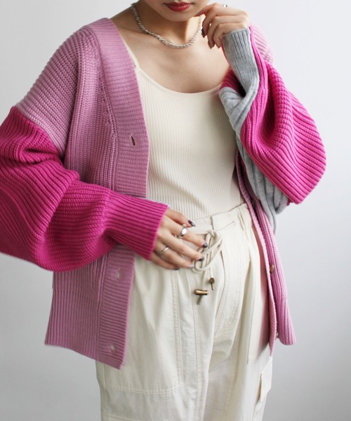 GeeRA（ジーラ）の「前後2WAYブロック配色ニット（カーディガン/ボレロ・レディース・ブルー/ピンク/グレー・MEDIUM/LARGE）」の15枚目の写真