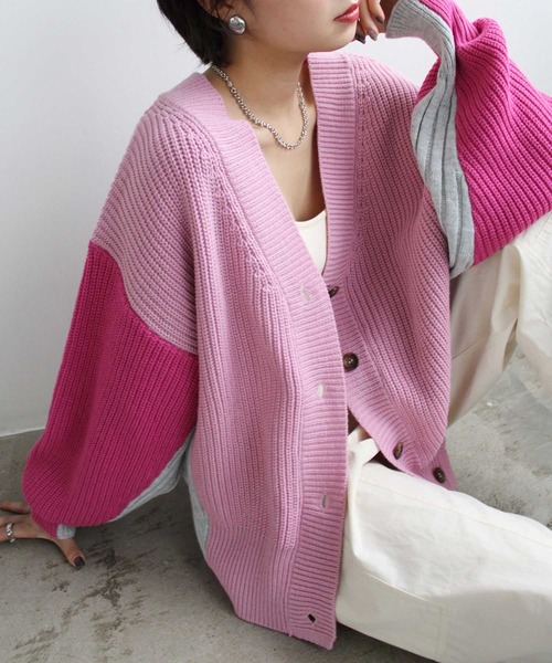 GeeRA（ジーラ）の「前後2WAYブロック配色ニット（カーディガン/ボレロ・レディース・ブルー/ピンク/グレー・MEDIUM/LARGE）」の13枚目の写真