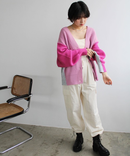 GeeRA（ジーラ）の「前後2WAYブロック配色ニット（カーディガン/ボレロ・レディース・ブルー/ピンク/グレー・MEDIUM/LARGE）」の17枚目の写真