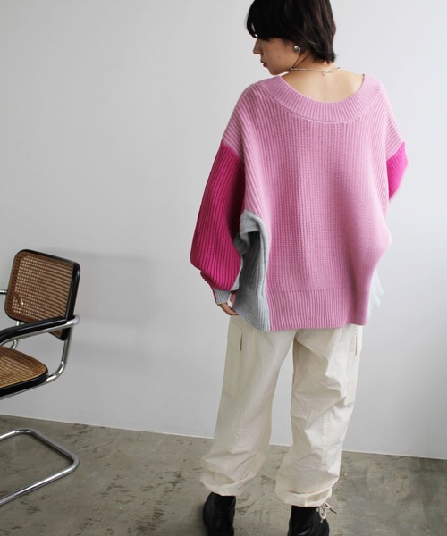 GeeRA（ジーラ）の「前後2WAYブロック配色ニット（カーディガン/ボレロ・レディース・ブルー/ピンク/グレー・MEDIUM/LARGE）」の19枚目の写真