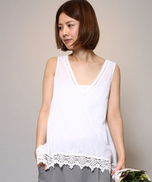 AMERICAN RAG CIE | コットンレースＶネックブラウス/207-AMR-dms-L151-BU091(シャツ/ブラウス)