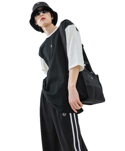 BASIC COTTON（ベーシックコットン）の「A'GEM/9 × .kom『BASIC COTTON/ベーシックコットン』 MIX BOX TOP/ボックスシルエット 七分袖 カットソー（Tシャツ/カットソー・レディース・ホワイト/ブラック・FREE）」の3枚目の写真