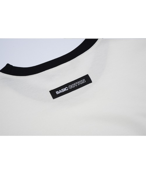 BASIC COTTON（ベーシックコットン）の「A'GEM/9 × .kom『BASIC COTTON/ベーシックコットン』 MIX BOX TOP/ボックスシルエット 七分袖 カットソー（Tシャツ/カットソー・レディース・ホワイト/ブラック・FREE）」の4枚目の写真