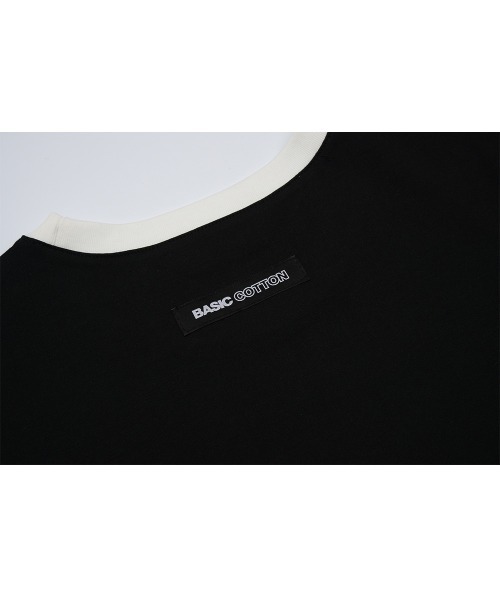 BASIC COTTON（ベーシックコットン）の「A'GEM/9 × .kom『BASIC COTTON/ベーシックコットン』 MIX BOX TOP/ボックスシルエット 七分袖 カットソー（Tシャツ/カットソー・レディース・ホワイト/ブラック・FREE）」の12枚目の写真