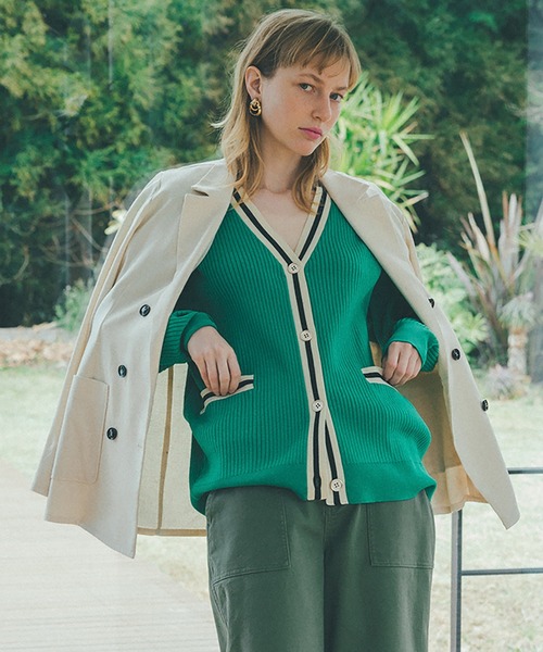 N.（N. Natural Beauty Basic）（エヌエヌナチュラルビューティーベーシック）の「◆ラインリブカーディガン（カーディガン/ボレロ・レディース・ホワイト系その他/グリーン系その他/ブルー系その他・MEDIUM）」の3枚目の写真