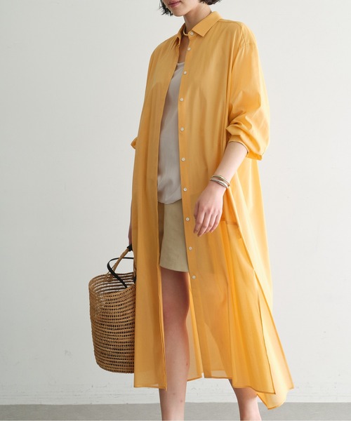 ★ガリャルダガランテ ロングワンピース シャツワンピース フリーサイズ 茶系 GALLARDAGALANTE（ガリャルダガランテ）の「シアーシャツワンピース