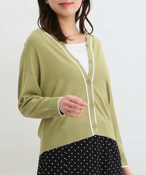 Honeys（ハニーズ）の「8分袖配色ラインVカーデ（カーディガン