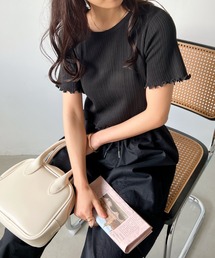 CLEA | 裾メロウリブショート半袖トップス(Tシャツ/カットソー)