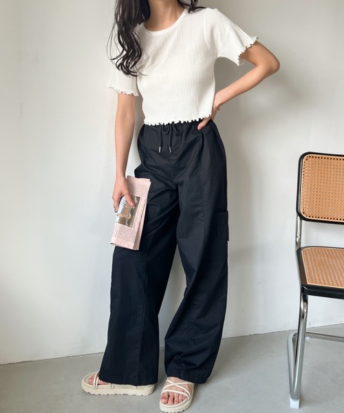 CLEA（クレア）の「裾メロウリブショート半袖トップス（Tシャツ/カットソー・レディース・ホワイト/グリーン/イエロー/ブラック・FREE）」の20枚目の写真