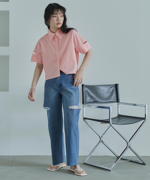 miette（ミエット）の「スリットスリーブショートシャツ（シャツ/ブラウス・レディース・イエロー/ピンク/オフホワイト・FREE）」の11枚目の写真