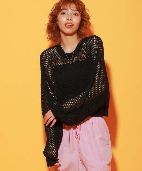 PBLIM（ページボーイリム）の「PAGEBOYLIM/ザックリメッシュプル（ニット/セーター・レディース・ブラック/カーキ/クリーム・FREE）」の2枚目の写真