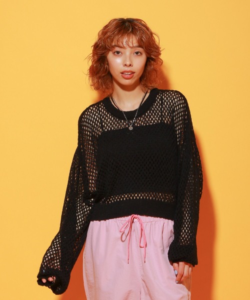 PBLIM（ページボーイリム）の「PAGEBOYLIM/ザックリメッシュプル（ニット/セーター・レディース・ブラック/カーキ/クリーム・FREE）」の21枚目の写真