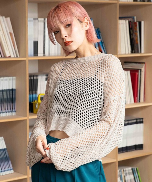 PBLIM（ページボーイリム）の「PAGEBOYLIM/ザックリメッシュプル（ニット/セーター・レディース・ブラック/カーキ/クリーム・FREE）」の22枚目の写真