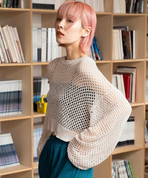 PBLIM（ページボーイリム）の「PAGEBOYLIM/ザックリメッシュプル（ニット/セーター・レディース・ブラック/カーキ/クリーム・FREE）」の9枚目の写真