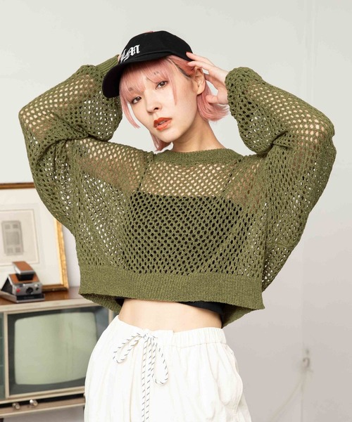 PBLIM（ページボーイリム）の「PAGEBOYLIM/ザックリメッシュプル（ニット/セーター・レディース・ブラック/カーキ/クリーム・FREE）」の5枚目の写真