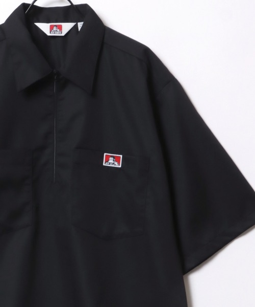 BEN DAVIS（ベンデイビス）の「BEN DAVIS/ベンデイビス HALF ZIP SHIRT/オーバーサイズ ロゴピスネーム ワンポイント刺繍 ハーフジップ 半袖シャツ（シャツ/ブラウス・メンズ・ダークグリーン/サックスブルー/ブラック・XL/L/M）」の2枚目の写真