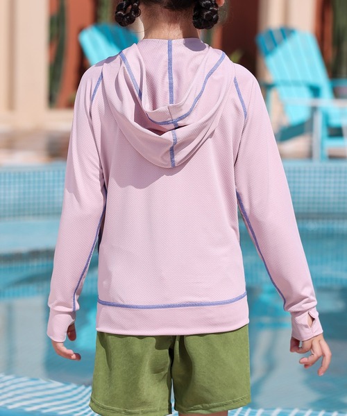 キッズ水着 長袖フード付きジップアップラッシュガードパーカー