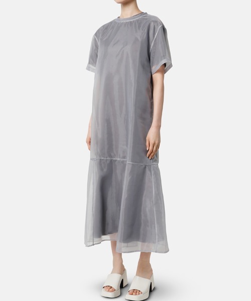 グレー ワンピース / LE CIEL BLEU LE CIEL BLEU（ルシェルブルー）の「オーガンジオーバーレイドレス