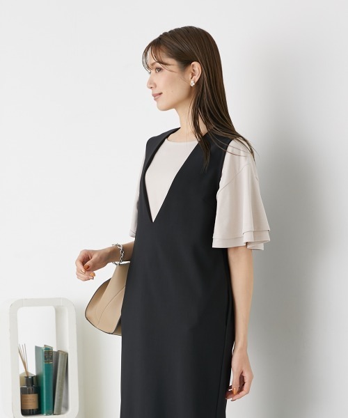 nissen（ニッセン）の「ゆるっと落ち感　袖フリルトップス（Tシャツ/カットソー・レディース・マスタード/テラコッタ/ネイビー/ブラック/グレイッシュベージュ/カーキ/ブルー/ピンク/ライム・LL/L/S/M）」の10枚目の写真