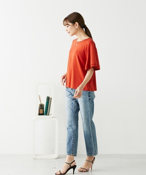 ゆるっと落ち感 袖フリルトップス（Tシャツ/カットソー