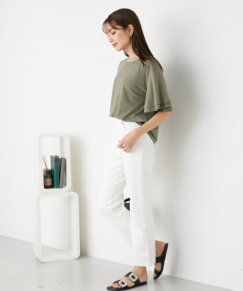 nissen（ニッセン）の「ゆるっと落ち感　袖フリルトップス（Tシャツ/カットソー・レディース・マスタード/テラコッタ/ネイビー/ブラック/グレイッシュベージュ/カーキ/ブルー/ピンク/ライム・LL/L/S/M）」の22枚目の写真