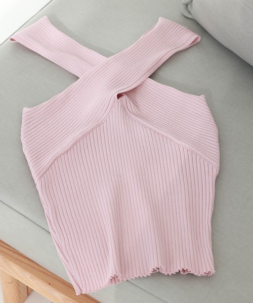 SAISON DE PAPILLON（セゾンドパピヨン）の「リブ編み3way サマーニットトップス（タンクトップ・レディース・ピンク/ブラック/マスタード/ピンクベージュ・L/M）」の5枚目の写真