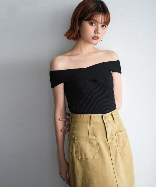 SAISON DE PAPILLON（セゾンドパピヨン）の「リブ編み3way サマーニットトップス（タンクトップ・レディース・ピンク/ブラック/マスタード/ピンクベージュ・L/M）」の13枚目の写真