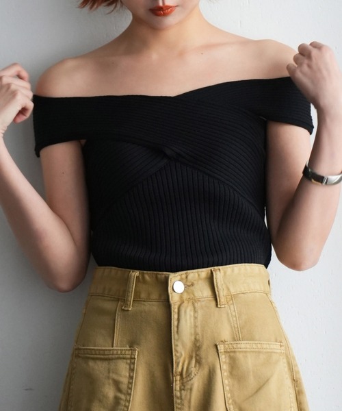 SAISON DE PAPILLON（セゾンドパピヨン）の「リブ編み3way サマーニットトップス（タンクトップ・レディース・ピンク/ブラック/マスタード/ピンクベージュ・L/M）」の14枚目の写真