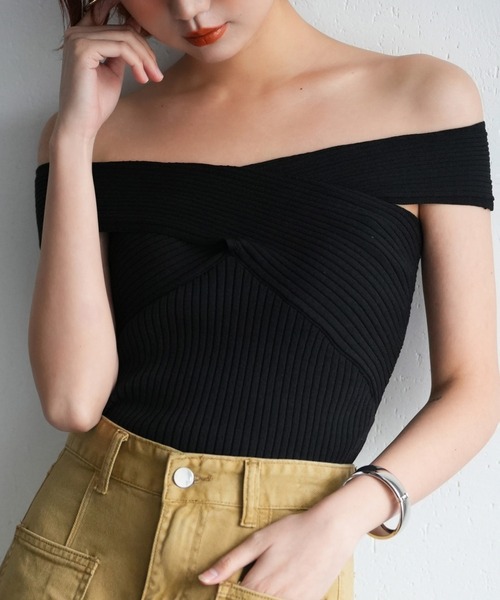 SAISON DE PAPILLON（セゾンドパピヨン）の「リブ編み3way サマーニットトップス（タンクトップ・レディース・ピンク/ブラック/マスタード/ピンクベージュ・L/M）」の15枚目の写真