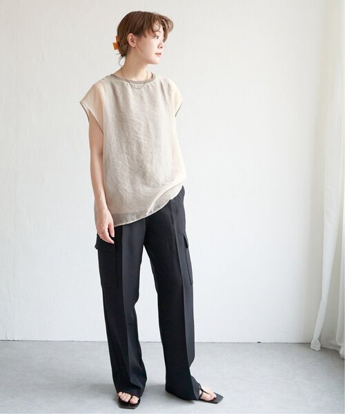 notch.（ノッチ）の「オーガンジーTブラウス フレンチスリーブ（シャツ/ブラウス・レディース・オフホワイト/グレー/ブラック・M）」の6枚目の写真