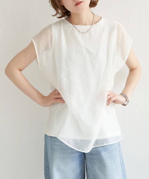 notch.（ノッチ）の「オーガンジーTブラウス フレンチスリーブ（シャツ/ブラウス・レディース・オフホワイト/グレー/ブラック・M）」の2枚目の写真