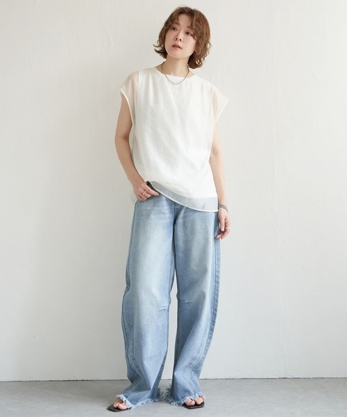 notch.（ノッチ）の「オーガンジーTブラウス フレンチスリーブ（シャツ/ブラウス・レディース・オフホワイト/グレー/ブラック・M）」の17枚目の写真